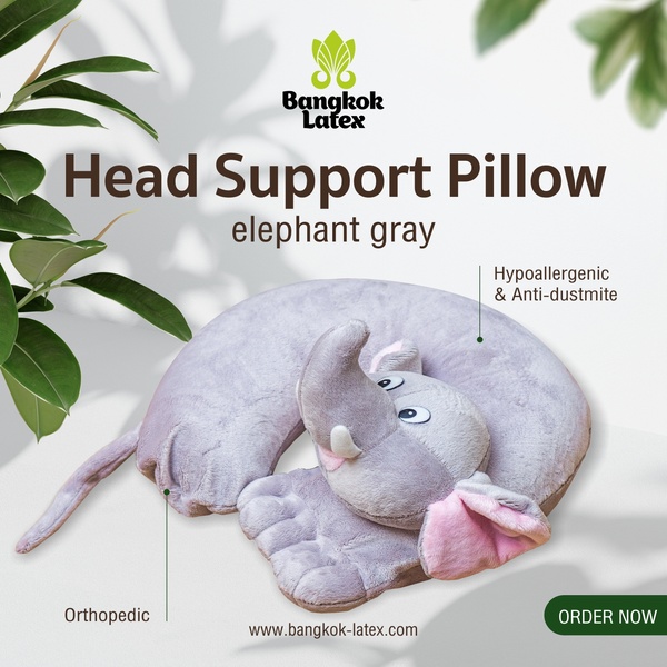 Travel Pillow of Traditional Shape Elephant Gray HS-EL-GY фото