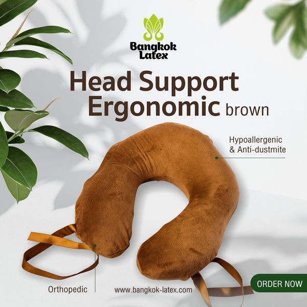 Head Support Ergonomic Travel Pillow Brown with satin ribbons