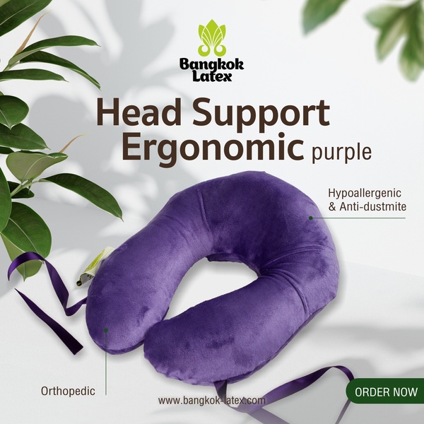 Head Support Ergonomic Travel Pillow Purple with satin ribbons