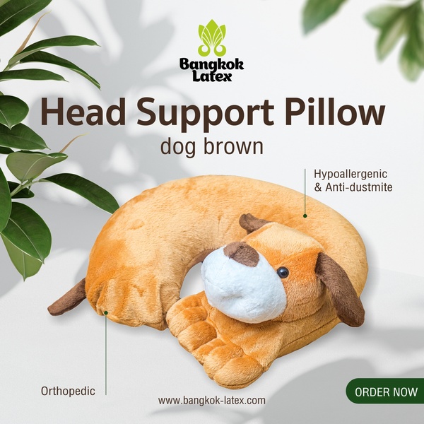 Travel Pillow of Traditional Shape Dog Brown