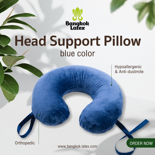 Дорожная подушка традиционной  формы Синяя с атласными лентами HS-BL фото